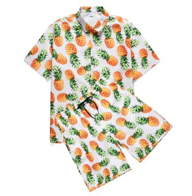 China Anti-pilling Men's Hawaiian Short Sleeve Shirt Suits Aloha Flower Print Suits Casual Button Down Beach Shirts Standard Fit Suits for sale