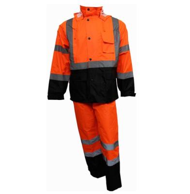 China Water Proof Safety Class 3 Rain Resistant Suit W/Jacket Pants High Visibility Reflective Black Bottom for sale