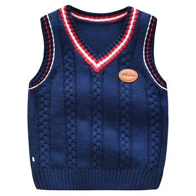 China Anti-wrinkle Student Uniform Boys Sweater Invest V-Neck Cable Knit Sleeveless Pullover for sale