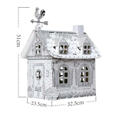 China Kids Fashionable Graffiti Handmade DIY House Toys Creative Corrugated Paper House Puzzle for sale