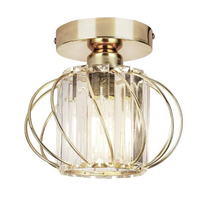 China 2020 Gold Crystal Chandelier Flush Mount Bathroom LED Ceiling Light Iron Cage Suspended Ceiling Lamp for sale