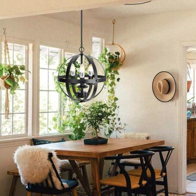 China Retro/American Country Style Industrial Black Three-Bulb Chandelier Retro Spherical Hollow Shade Lampshade With Iron Chain Clamp for sale