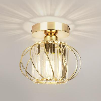 China 2020 Mini Gold Crystal Chandelier Flush Mount Bathroom Ceiling Lamp Iron Cage Hanging Ceiling Lamp for sale