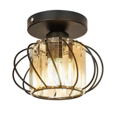 China Frideko House Modern Design Exterior Metal Semi Flush Mounted Black Semi Flush Mount Crystal Ceiling Light for sale