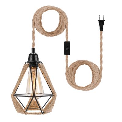 China Frideko Industrial Home Hemp Rope Hanging Long Light Industrial Black Iron Pendant Light for sale