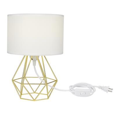 China Modern Wholesale Decorative 21cm Bedroom Led Brass Gold Iron Fabric Table Lamp for sale