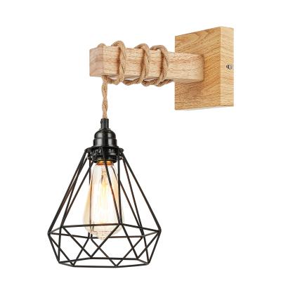 China Industrial Wooden Farmhouse Wall Mounted Lights For Bedroom Bedside LED Wall Lamp for sale