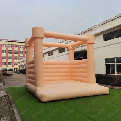 China Pink White Inflatable Kids House PVC Bouncy Castle Children Bouncing Play White Bounce House For Wedding for sale