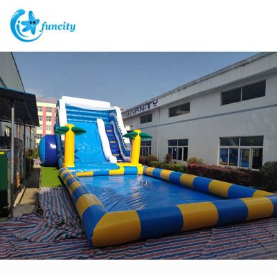 China 0.55mm PVC Tarpaulin Water Slide Bounce House Popular Commercial Inflatable Outdoor Inflatable Water Slide With Swimming Pool For Kids for sale