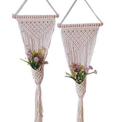 China Lovely Macrame Plant Hanger Hanging Planter Basket Colorful Indoor Cotton Rope With Wood Beads Decorative Flower Pot Holder for sale