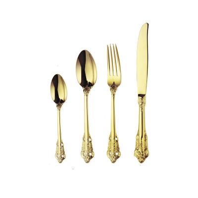 China Sustainable Palace Stainless Steel Tableware 4 Pieces Set Western Head Knife Fork Spoon Gift Meal Retro Style Portable Cutlery Set for sale