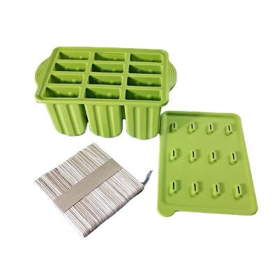 China Creative Viable Summer DIY Ice Cream Mold Silicone Ice Cream Popsicle 12 Even Making Tool With Wooden Stick for sale