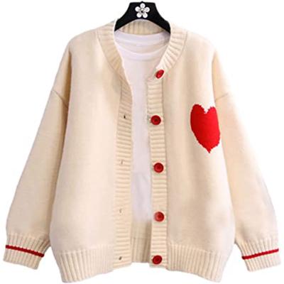 China Anti-wrinkle Women's Cute Sweater Cute Sweater Heart Print Knit Coat for sale