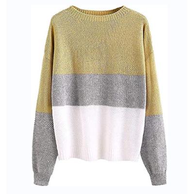 China Anti-Wrinkle Women Casual Off Shoulder Color Blocking Stripe Knitted Sweater for sale