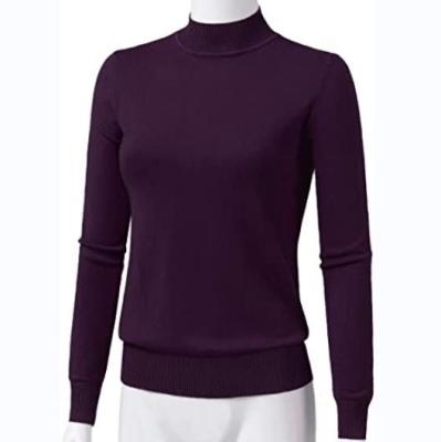 China Anti-Wrinkle Factory Customized Women's Enterprise Collar Long Sleeve Solid Color Soft Basic Stretch Pullover Knit Sweater for sale