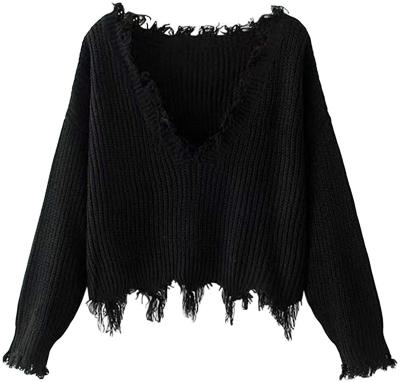 China Anti-wrinkle Solid Color Fringe V-Neckline Fashion Plus Size Loose Top for sale