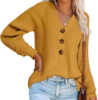 China Anti-Wrinkle Casual Women's Cotton Pullover V-Neck Loose Knit Sweater for sale