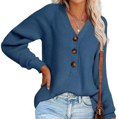 China Anti-wrinkle 2022 autumn and winter button sweater European and American new V-neck border knitted sweater for sale