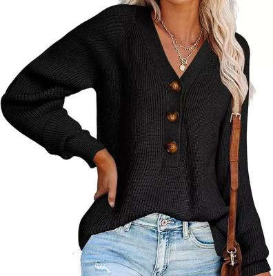 China Anti-wrinkle Ladies Solid Color Button Up Sweater Knit Long Sleeve Sweater for sale