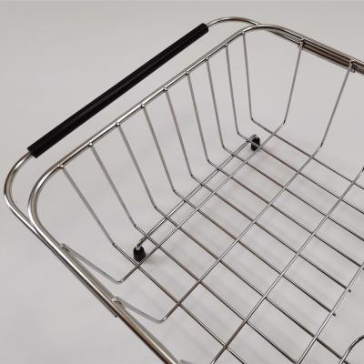 China Stainless Steel Dish Drying Basket Fruit Vegetable Wash Sink Dish Drainer Basin Stocked Dish Rack In Sink for sale