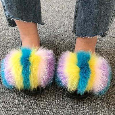 China Wholesale 2021 Fashion Fur Women's Slippers Fashion Fox External Flip Flop Fur Home Slippers For Women for sale