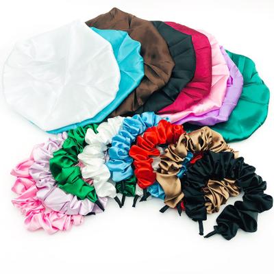 China Solid Color Daily Large Brim Silk Wide Brim Hat Elastic Shower Headband Girl Cloth Night Hat Set for sale