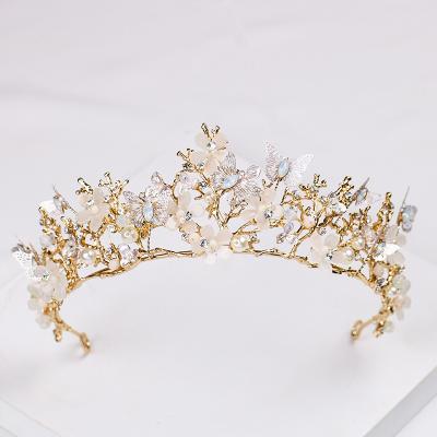 China 2021The New Fashion Baroque Bridal Crown Butterfly Flower Daily Bridal Hair Band Crystal Bridal Hair Accessory for sale