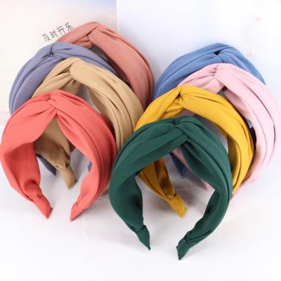 China Daily Wholesale Fashion Cloth Wash Wide Simple Headband Knotted Solid Color Headband for sale