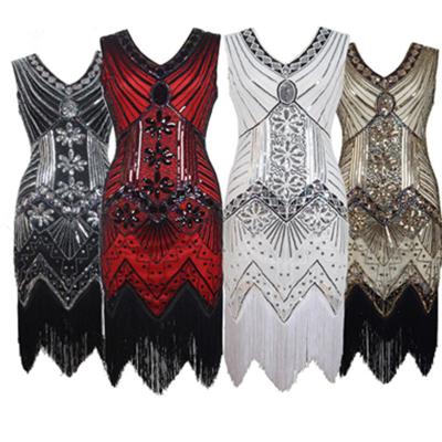 China Gatsby Vintage Dress Sets Sequined 1920 Beaded Front And V-neck Fashion Tassel Back Dress for sale