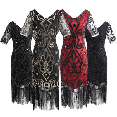 China Realistic Handmade Beaded Realistic Vintage Shooting 1920s Evening Dress Tassel Sequined Evening Dress Dress Sets for sale