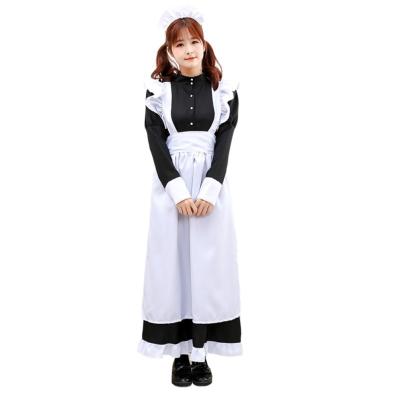 China Polyester Long Black And White Maid Lolita Dress Role Play Maid Dress Cafe Work Uniform for sale