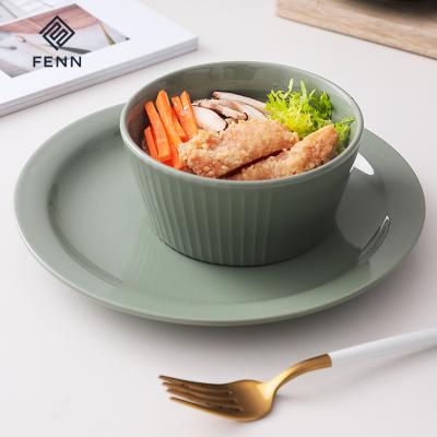 China High End Nordic Style Viable 4.25/5.5 Inch Round Shape Gift Set Glazed Green Ceramic Bowl Soup Bowl Bowl for sale