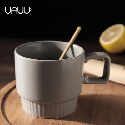 China Nordic Style Sustainable 300ml Stackable Striped Mug Gray Color Promotional Coffee Mug For Beverage for sale