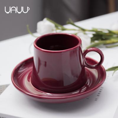 China Sustainable Shiny Loose Loose Tea Cup & Saucer Sets Tea Ware Porcelain Coffee Cup & Saucer With Ring Handle for sale