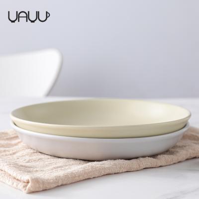 China Sleek 9 Inch Round Matte Yellow And Gray Sleek Dish Sets / Ceramic Sauce Buffet Dish For Custom Logo for sale