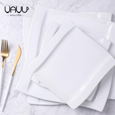 China Viable Wholesale Cheap Price Wedding Banquet Used Dinner Plates Square White Dessert Ceramic Dish for sale