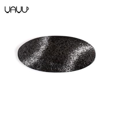 China Sustainable High Quality Sushi Dessert Black Rim Dinner Dishes / Ceramic Restaurant Oval Dish for sale