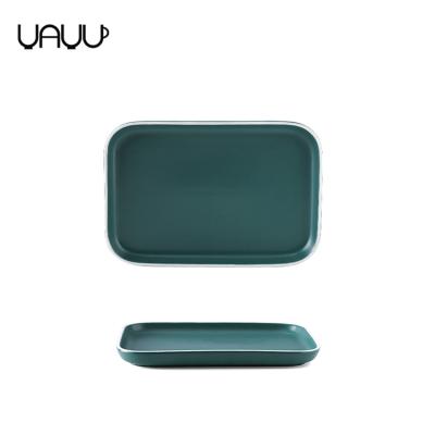 China Matte Rectangle Ceramic Dessert Viable Pasta Restaurant Dinner Serving Dish With White Rim for sale