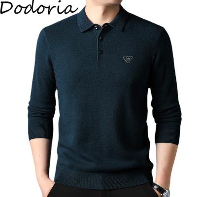 China Pullover OEM Mens Solid Color Knitted Long Polo Shirt Men Sleeved Sweater for sale