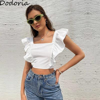 China Anti-wrinkle Woman Tops Fashionable Layered Ruffles Top Backless Shirt For Girls for sale