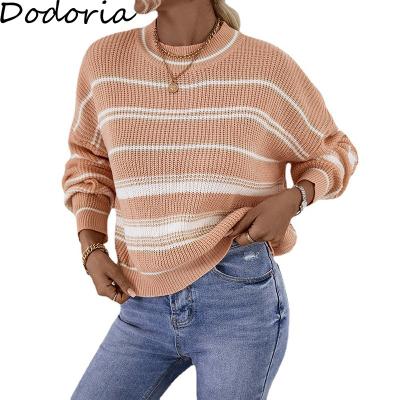 China Wholesale Women Sweaters Stripes Pullover Fashion Anti-wrinkle Long Sleeves Crew Neck Girl Sweater for sale