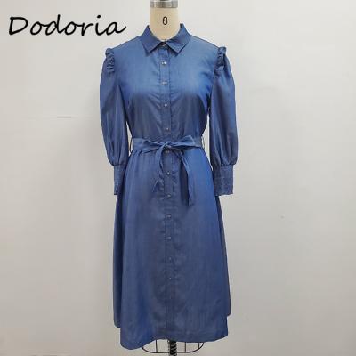 China OEM Girl Denim Dress Women's Breathable Denim Dress Long Sleeve Shirt Dress For Ladies for sale