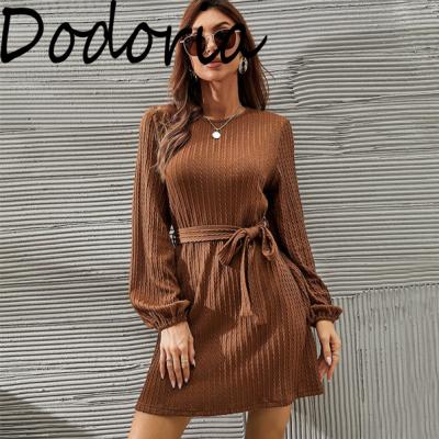 China Casual Dress Anti-Static Ladies Clothing Woman Long Sleeve Lantern Sleeve Belts Dresses for sale