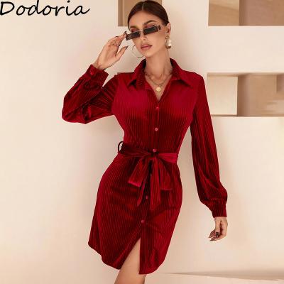 China Anti-Static Velvet Shirt Dress Women Manufacturer Work Wear Single Breasted Work Dresses Women Office for sale