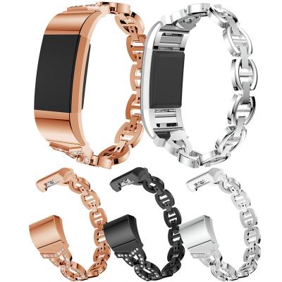 China Fashion Premium Watch Band For Fitbit Charge 2 Replacement Metal Strap Strap Watch Bands With Rhinestone for sale