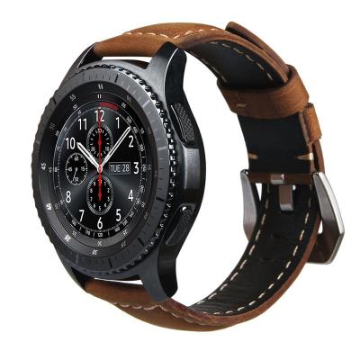 China Quick Install Newest 20mm/22mm Quick Release Crazy Horse Genuine Leather Strap For Gear S3/S2, Galaxy Watch Samsung Leather Band for sale