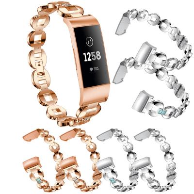 China Fanshion Luxury Premium Metal Watch Strap Band For Fitbit Charge 3 Metal Straps Wristbands for sale