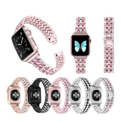 China New Fanshion Luxury Rhinestone Bling Watch Strap Stainless Steel Watch Strap Band For Apple Watch 44 40mm iWatch 6 5 4 3 2 1 for sale