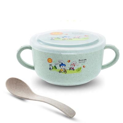 China Sustainable Hot Selling European Children's Tableware Set Biodegradable Wheat Straw Double Handle Spoon Unbreakable Bowl for sale