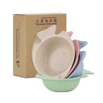 China Creative Degradable Environmental Protection Wheat Straw Fiber Bowl Sustainable Children's Wheat Fish Bowl With Boxed Tableware Set 4 Pieces for sale